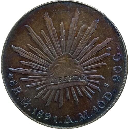 Mexico 8 Reales 1891 Go FR Plated Silver Copy Coin