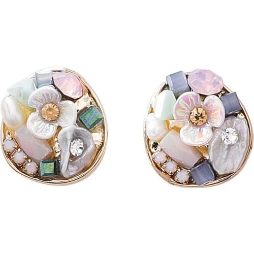Needle Mini Rhinestone Flower Earrings Oval Earrings Fashion Earrings Ear Stud -MX8