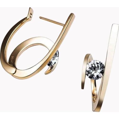 Trendy Geometric Earrings 14K Gold Color Hoop Earrings Unique White Zircon Wedding Earrings For Women