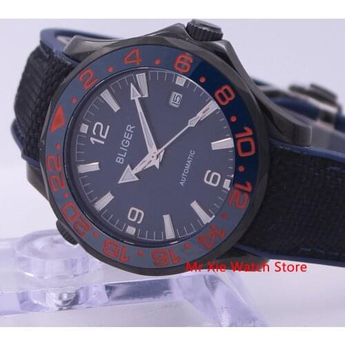 Bliger 40mm Automatic Mechanical Watch Men Luxury Brand Sapphire Luminous Waterproof Rubber Strap Calendar Wristwatch Men