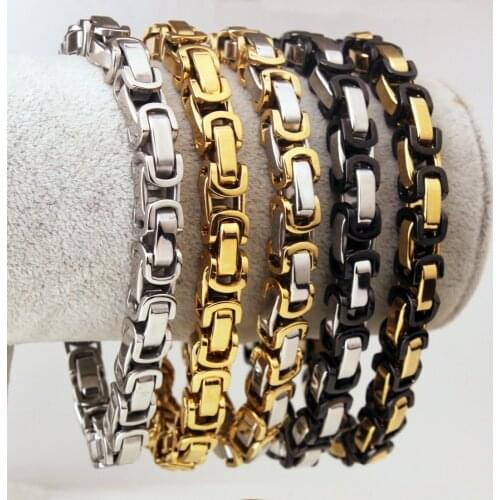 Wide 5mm 7"-11" Mens Jewelry Stainless Steel Byzantine Chain Bracelet Charms Silver Color Gold Color Wedding Bracelets