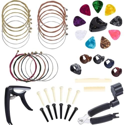 Guitar Tool Changing Kit Strings Pick Capo Winder&Cutter Tuner Accessories Kit Strings Picks Holder Capo Bones Storage Bag