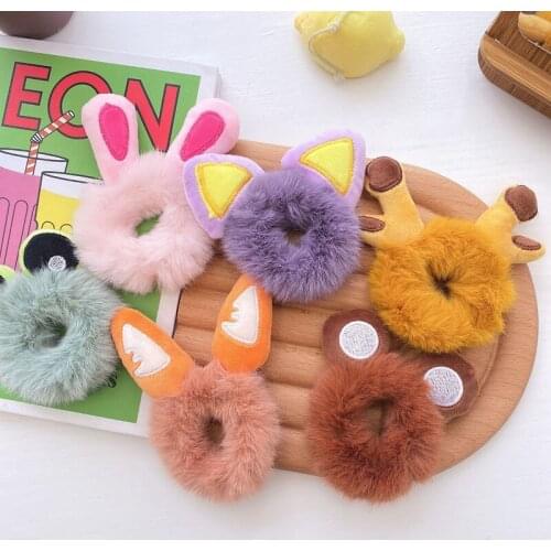 2021 New Hair Accessories Fake Fur Hair Rope Cute Bear Scrunchies Women Girls Elastic Hair Rubber Bands Gum Kids Ponytail Holder