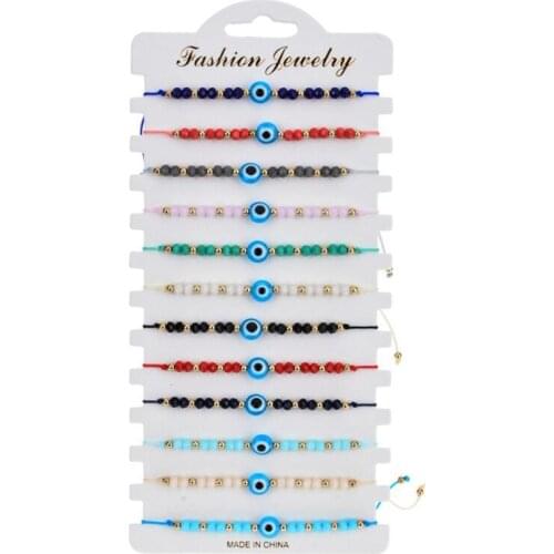 2021 New 12PCS/Set Evil Eye Bracelet Protection Good Luck Crystal Beads Stretchable Bracelets Girl Birthday Party Jewelry Gift