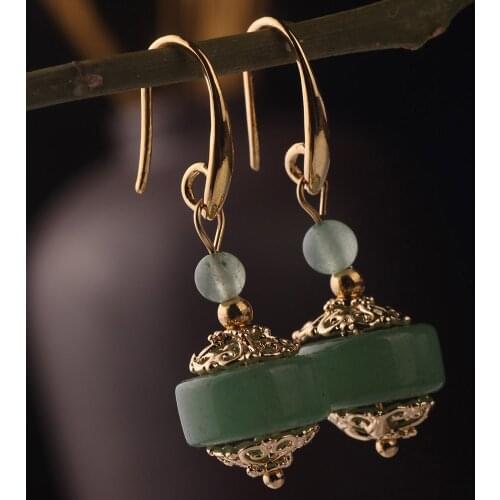 New Ethnic green Aventurine earrings vintage delicate drop earrings Chinese wind jewelry women