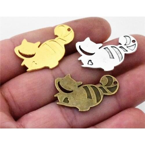 NEW Charms,28.5x18mm 10pcs/Lot Three Colors Plated Cute Cat For Making DIY Handmade Jewelry/Necklaces/Earrings