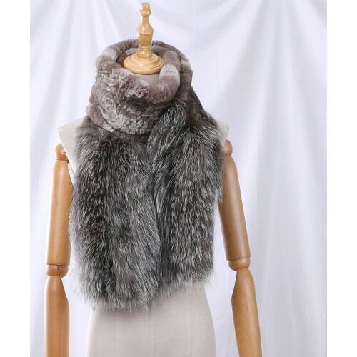 Brand New 2020 Genuine Real Rex Rabbit Fur Womens Fashion Fur Scarf Long Scarves Silver Fox Fur Knitted Wraps Winter Warm Boa