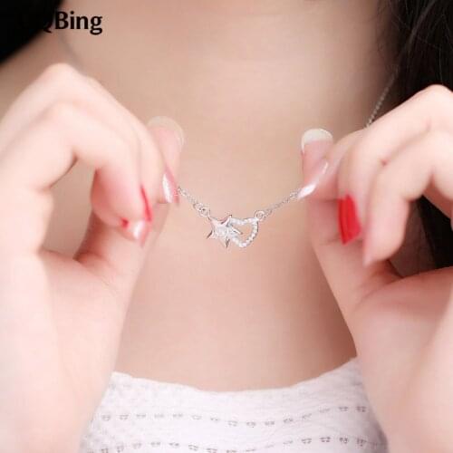 Drop Shipping 925 Sterling Silver Necklaces Heart With Love Star Pendants&Necklaces Jewelry Collar Colar de Plata