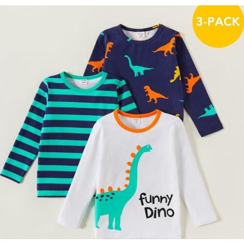 PatPat New Arrival 2021 Spring and Autumn 3-piece Toddler Dinosaur Striped Long-sleeve Tee Childrens Clothing