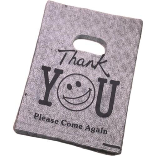 Hot Sale Wholesale 100pcs/lot 15*20cm Grey Thank You Shopping Plastic Bags Smile Face Gift Packaging Bags