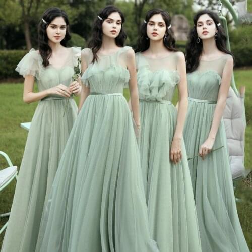 New light green long sweet lady girl women princess bridesmaid banquet party ball performance dress gown free shipping