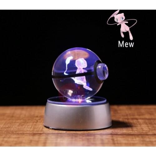 Pokemon Ball Anime Figure Mew Clear Crystal Design Pokeball Poke Ball with LED Light Toy for Kids