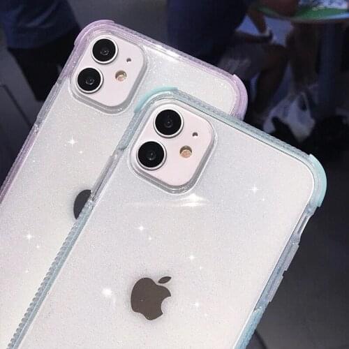 Luxury Shockproof Silicone Case For iPhone 12 Mini 11 Pro Max SE2 Soft Transparent Glitter Phone Cover On X XR Xs Max Slim Cases
