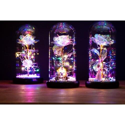 ROSE SPACE Rose in Glass Toy Artificial Flower LED Lamp Valentines Day Gift Mother Christmas Gift Party Girlfriend Birthday Gift