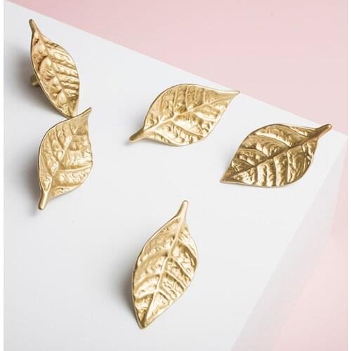 Pure Brass Cabinet Handles Leaf Shape Wardrobe Handle Cupboard Knobs Drawer Pulls Knob Furniture Hardware Accessory