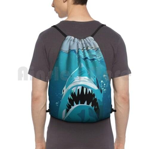 Shark Attack-Ocean Background Backpack Drawstring Bag Riding Climbing Gym Bag Shark Shark Attack Ocean Ocean Life Ocean