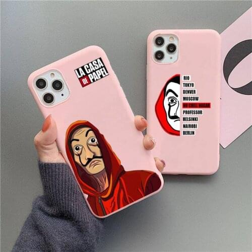 Spain TV La Casa de papel Phone Case for iPhone 11 Pro Max X XR XS 8 7 6s Plus Matte Candy Pink Silicone Cases