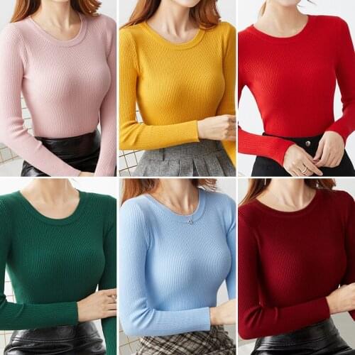 Stretchy Sweaters Slim Tight Buttons Full Sleeve Sweater Womens Long Sleeve Sweaters Pullover Knitting Autumn Winter Knitwear