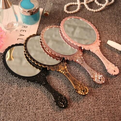 Vintage Carved Handheld Vanity Mirror Makeup Mirror Cosmetic Compact Mirror For Women