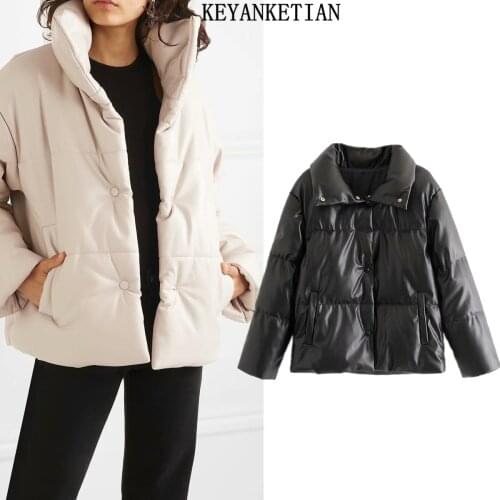 KEYANKETIAN Za womens jacket winter warmth imitation leather parka coat jacket womens PU jacket womens jacket clothing