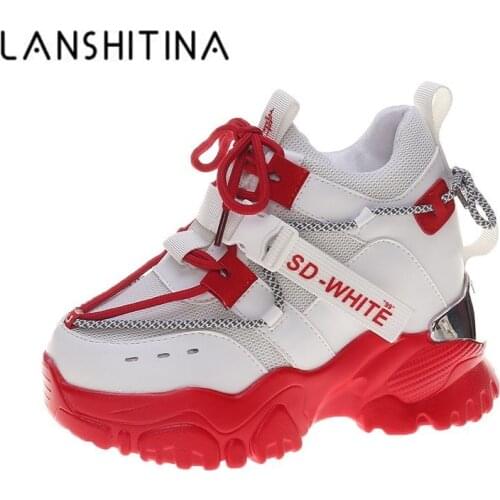 Women Spring Platform Sneakers Ladies Mesh Beathable Fashion 10cm Heels Casual Dad Shoes Woman New Thick Bottom Vulcanize Shoes