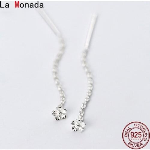 La Monada Five Petal Flower Women Drop Silver Earrings 925 Sterling Silver Fine Jewelry For Women Dangle Hanging Korean Earrings