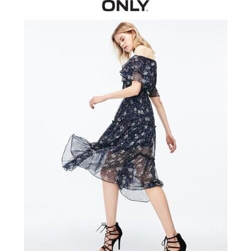 ONLY Womens Cinched Waist A-lined Floral Chiffon Dress | 119207562