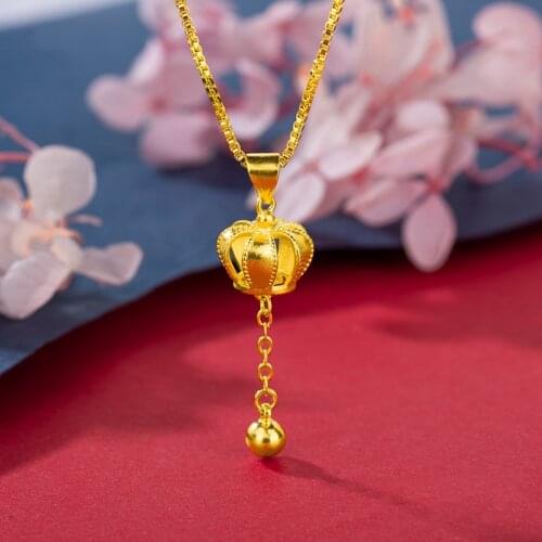 24K Gold Necklace for Women Chain Crown Bell Pendant Necklace Party Birthday Anniversary Statement Wedding Necklace Jewelry Gift