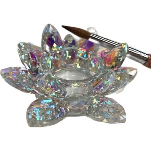 1Pc 8.5X3.3cm Lotus Flower Shape Monomer Liquid Dish,Crystal Lotus Dappen Dish With Lid,Nail Art Acrylic Liquid Powder Dappen Di