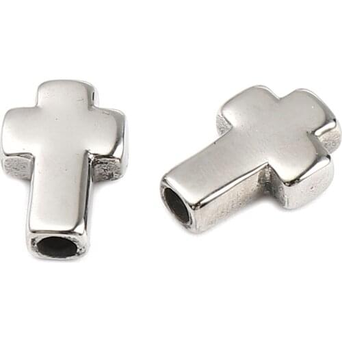 1PC Stainless Steel Religious Beads Cross Black/Gold/Silver Color Punk Style Large Hole Beads DIY Bracelets Necklace Jewelry