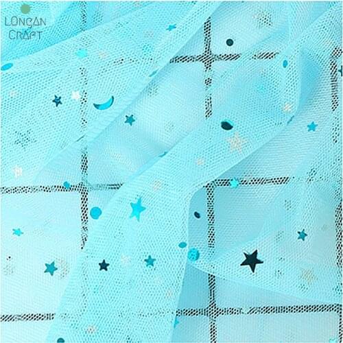 100cm*160cm Shiny Star Moon Mesh Tulle Fabric Doll Wedding Dress Clothing Decoration Material DIY Clothes Sewing Supplies