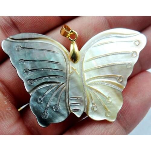 2pc Natural Freshwater butterfly Shell Necklace Pendants For Jewelry Making Charms Pendants 26*34MM P311