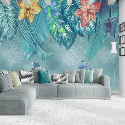 Milofi custom 3D wallpaper mural Nordic hand-painted tropical plants flowers living room bedroom background wall decoration pain