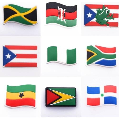 Hot Sale 1 Pcs PVC Croc Shoe Charms National Flag Shoes Decorations Africa Country Accessories Nigeria South Africa Cuba Mexico