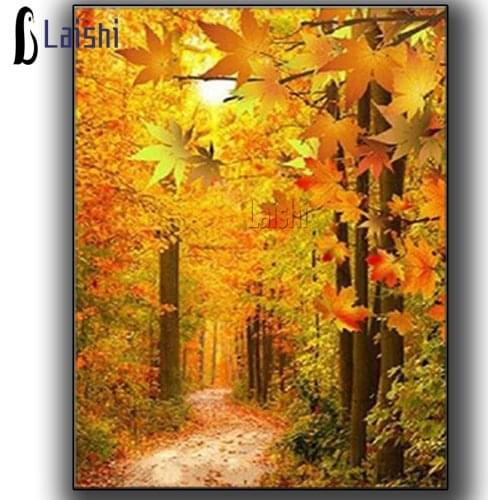 Diamond Painting Autumn Scenery Golden leaves Full Square Diamond Embroidery Landscape maple forest Rhinestones Pictures Crafts
