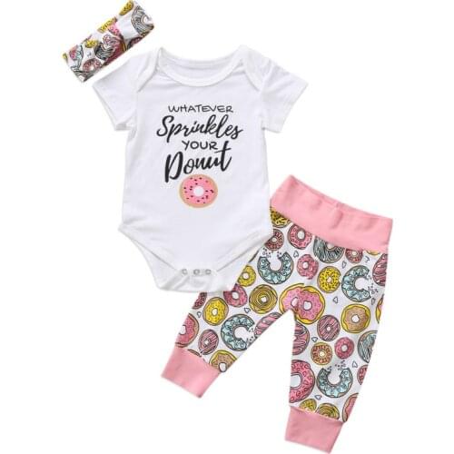 2020 Infant Toddler Baby Girl Bodysuit Tops +Long Pants Kids ropa de bebe Donuts Printing Outfits Set Clothes Sets детские вещи