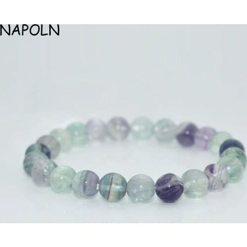 NAPOLN Natural Fluorite Bracelet 6/8MM Yoga Bracelets Natural Stone For Women Aura Cleansing Healing Crystals Bracelet Dropship