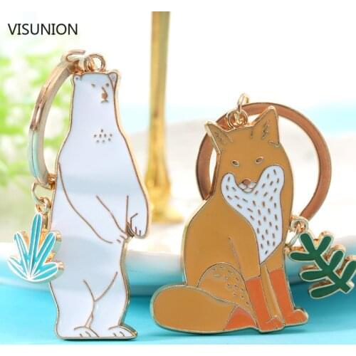New Trendy Cute Cartoon Keychain Animals Fox Bear Cat Crocodile key ring Jewelry For Women Girls