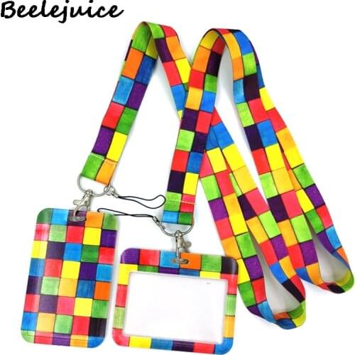 Rainbow lattice Pattern Key lanyard Car KeyChain ID Card Pass Gym Phone Badge Kids Key Ring Holder Jewelry Accessory Decorations