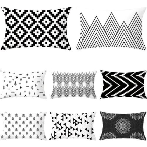30x50cm Nordic Black White Cushion Covers Home Decorative Polyester Peach Skin Pillows Case Geometric Pattern Throw Pillows Case