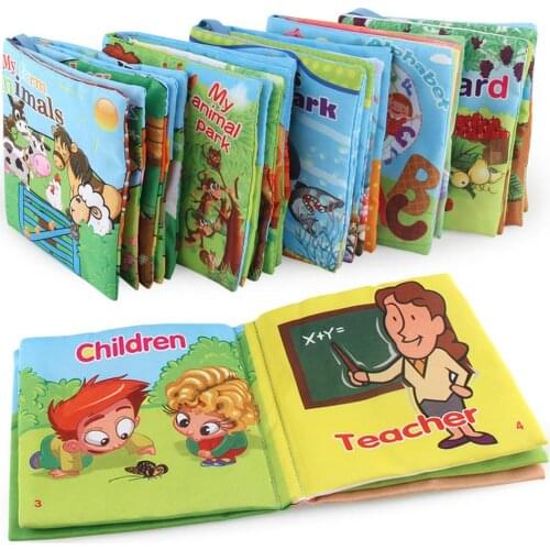 Baby Cognitive Cloth Book Puzzle Early Education Tearing Not Rotten English Forest Ocean Animal Soft Fabric Palm Book 6 Book/set