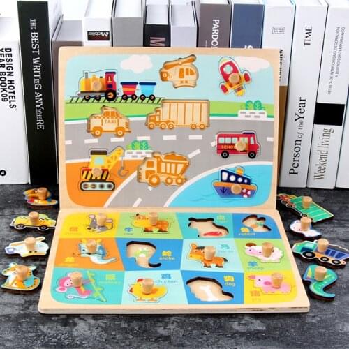 Childrens Cognition Puzzle Animal Traffic Car Daily routine Wooden Early Educational Toy