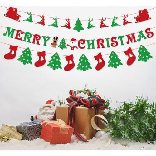 Merry Christmas Bunting Banners Flags Hang Christmas Tree Door Window Decoration Pull Flag For New Year Party Ornaments