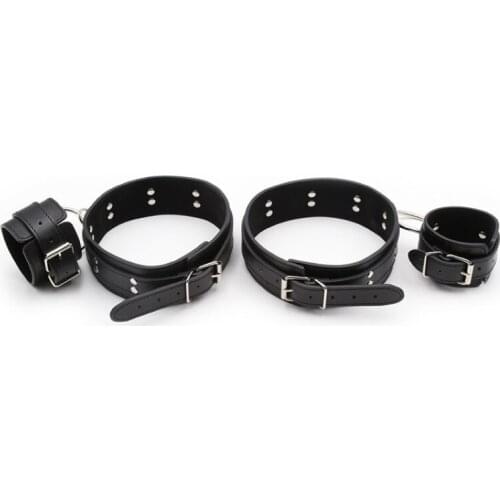Flirting Sex Toys Show Props Gaiters Black Leather Adjustable Round Buckle Belt