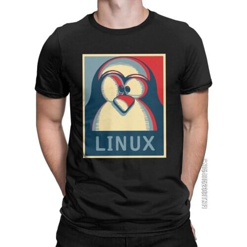 Linux Tux Penguin Men T Shirts Humorous Tees Classic Short Sleeve Crewneck T-Shirt Cotton 2XL 3XL Tops