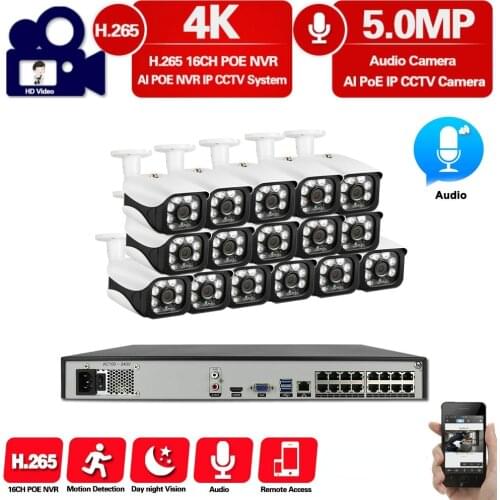 H.265 16CH POE NVR Kit 5mp Sony 1080p Ip Camera External POE 48V CCTV System Video Surveillance Set POE Kit 16ch NVR Kit 4K