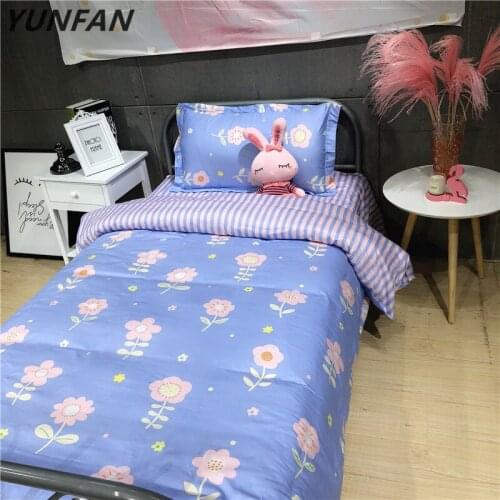 Beautiful blue flower bedding sets girl cotton fashion duvet cover sets twin single size flat sheet pillowcase 3pcs bedclothes