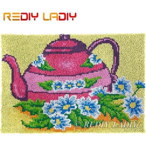 Latch Hook Rug Teapot Flowers Chunky Yarn Tapestry Kits DIY Carpet Rug Knitted Floor Mat Crochet Cushion Arts & Crafts 85*58cm
