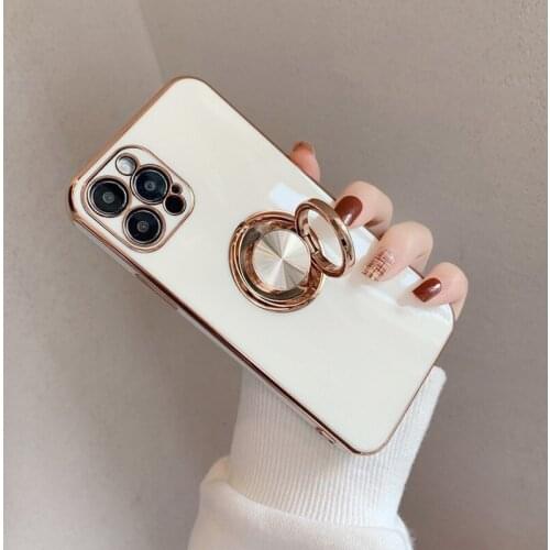 Magnet Car Holder Camera Protection Case For iPhone 12 11 Pro Max 7 8 Plus X XR XS 12Mini Gold Plated Metal Stand Phone Ring