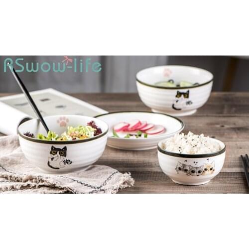 Cute Cat Series Ceramic Daily Dish Creative Cartoon Pattern Bowl Cutlery Set Household Ceramic Bowl For Tableware